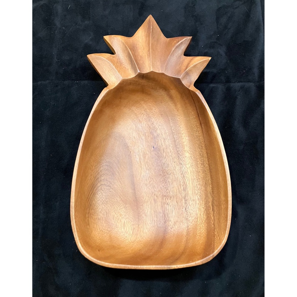 Pineapple Bowl Brown Monkey Pod Wood Hand Carved Vintage